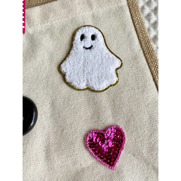 New Ghost Pumpkin Star Halloween Natural Jute Bag Tote Purse w/ Bow - Picture 4 of 10